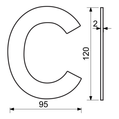 RN.120L.C.MD betű "C" 120mm réz szín