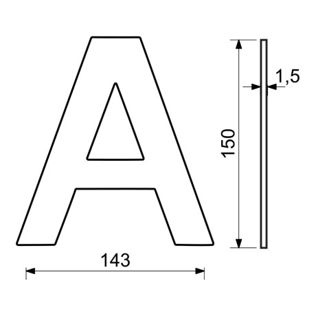 RN.150L.A.CE betű "A" 150mm matt fekete