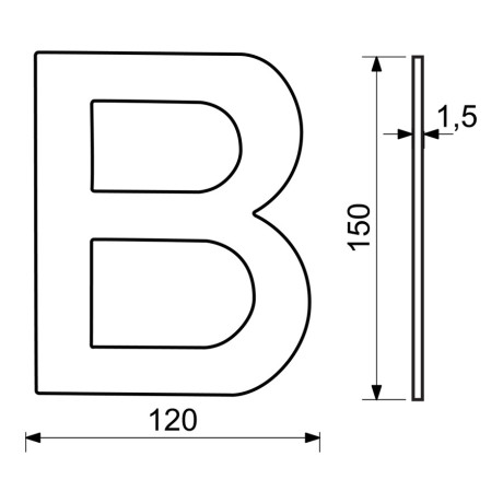 RN.150L.B.CE betű "B" 150mm matt fekete