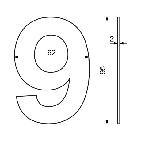 RN.95L.9.N. számjegy "9" 95mm rozsdamentes