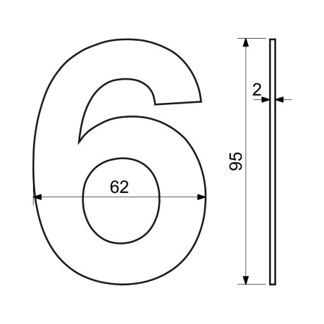 RN.95L.6.N számjegy "6" 95mm rozsdamentes