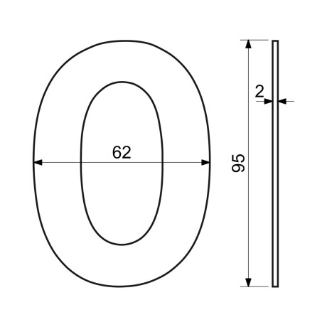 RN.95L.0.N számjegy "0" 95mm rozsdamentes